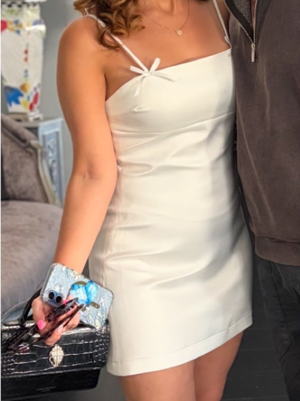 Altar'd State White Mini Slip Dress with Bow Straps